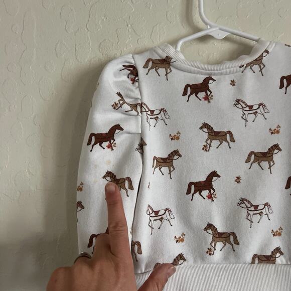 Janie And Jack Girls Horse Novelty Print Puff Sleeve Crewneck Sweatshirt 4 Ivory - Picture 8 of 9